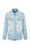 Loveshackfancy Kelith Embroidered Denim Top In Blue