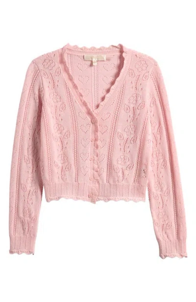 Loveshackfancy Kids' Alea Cotton Pointelle Cardigan In Pink