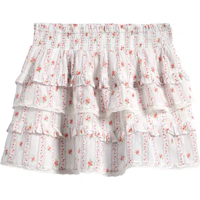 Loveshackfancy Kids' Billie Floral Border Print Tiered Miniskirt In White