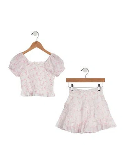 Pre-owned Loveshackfancy Kids Girls' Bow Pattern Skirt Set In Pink/white