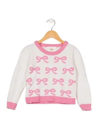 Pre-owned Loveshackfancy Babies' Kids Girls' Bow Patterned Knitwear In Pink/white