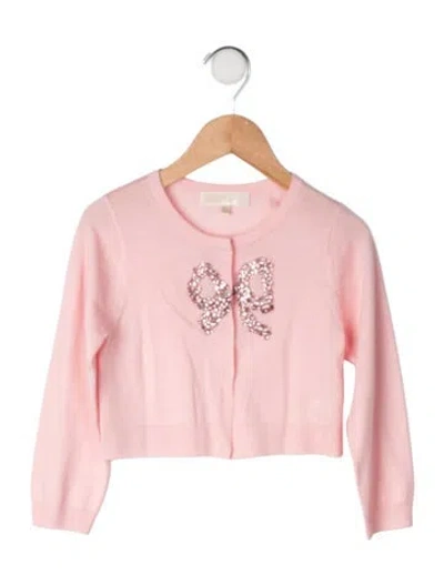 Pre-owned Loveshackfancy Kids Girls' Embellished Cardigan In Pink