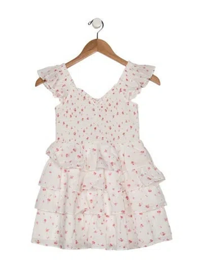 Pre-owned Loveshackfancy Kids Girls Floral Print Ruffled Trim Dress W/tags In White