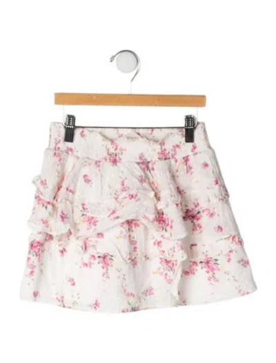 Pre-owned Loveshackfancy Kids Girls' Floral Ruffled Skirt In White