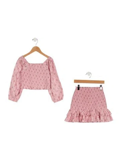 Pre-owned Loveshackfancy Kids Girls' Floral Skirt Set W/tags In Pink