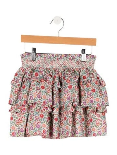 Pre-owned Loveshackfancy Kids Girls' Ruffled Floral Pattern Skirt In Pink/white