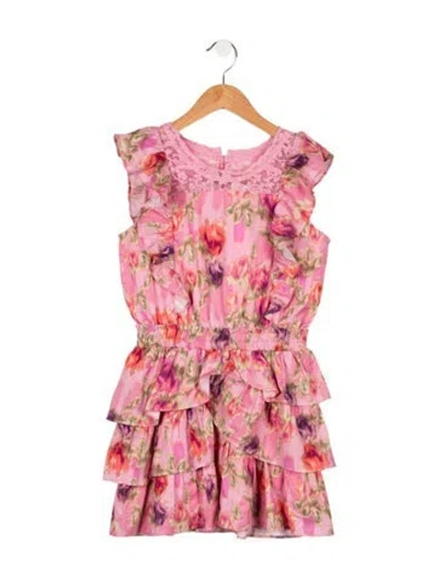 Pre-owned Loveshackfancy Kids Girls' Ruffled Lace Trim Dress In Pink