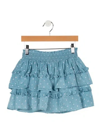 Pre-owned Loveshackfancy Kids Girls' Ruffled Polka Dot Pattern Skirt In Blue/white