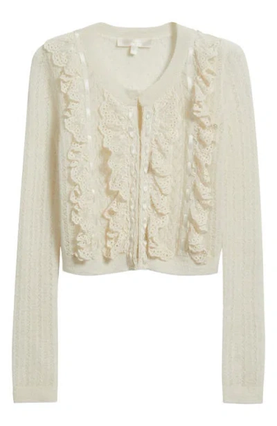 Loveshackfancy Kids' Kenna Pointelle Ruffle Accent Alpaca & Wool Blend Cardigan In Neutral