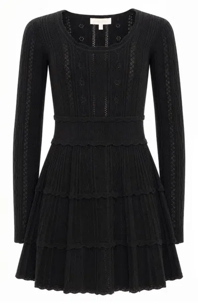 Loveshackfancy Kids' Lunellita Long Sleeve Pointelle Dress In Black