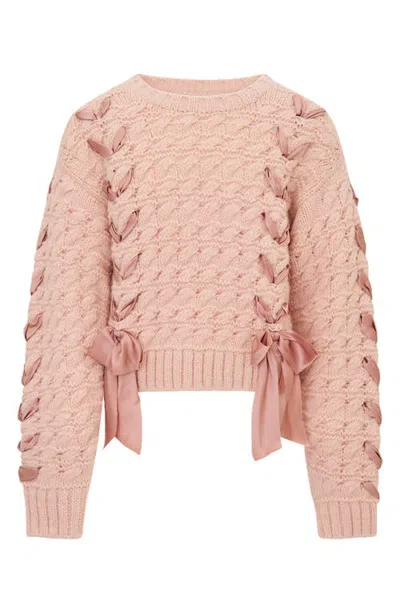 Loveshackfancy Kids' Minetta Ribbon Cable Sweater In Sanded Petal