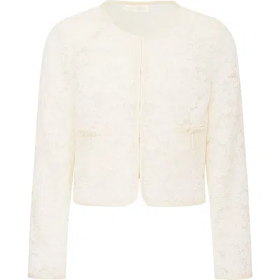 Loveshackfancy Kids' Mini Junetta Lace Crop Jacket In Neutral