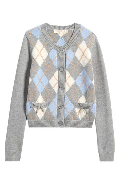 Loveshackfancy Kids' Renilly Argyle Cotton & Wool Cardigan In Snow Angel
