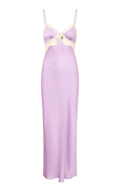 Loveshackfancy Kimberlyn Liquid Satin And Lace Maxi Dress In Purple