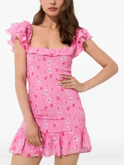 Loveshackfancy Kodie Floral-print Mini Dress In Pink