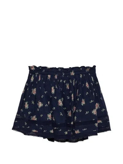 Loveshackfancy Kressler Floral-print Lace-trim Mini Skirt In Blue