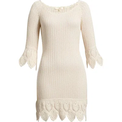 Loveshackfancy Krisella Open Mixed Stitch Cotton Sweater Minidress In Neutral