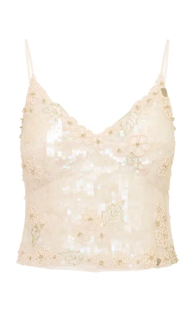 Loveshackfancy Kysenia Sequined Top In Neutral
