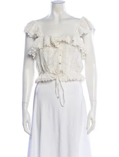 Pre-owned Loveshackfancy Lace Floral Print Blouse W/ Tags In Neutral