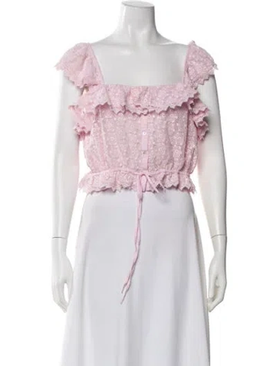 Pre-owned Loveshackfancy Lace Floral Print Crop Top In Pink