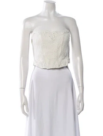 Pre-owned Loveshackfancy Lace Lace Pattern Crop Top In Neutral