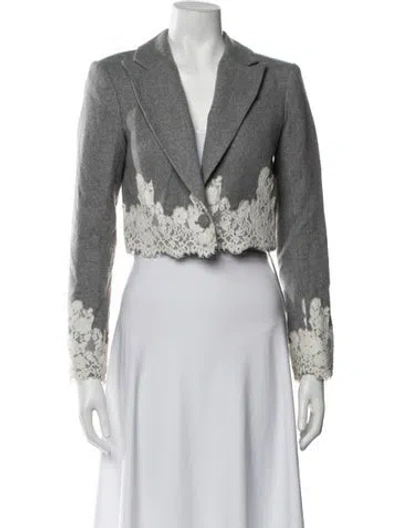 Pre-owned Loveshackfancy Lace Pattern Blazer In Grey