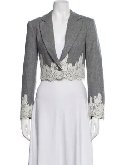 Pre-owned Loveshackfancy Lace Pattern Blazer In Grey