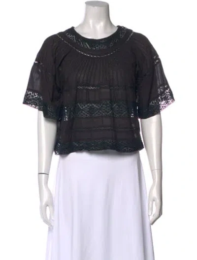 Pre-owned Loveshackfancy Lace Pattern Crew Neck Blouse In Black