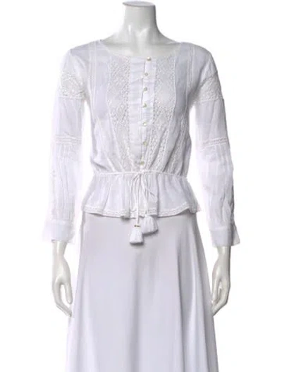 Pre-owned Loveshackfancy Lace Pattern Crew Neck Blouse In White