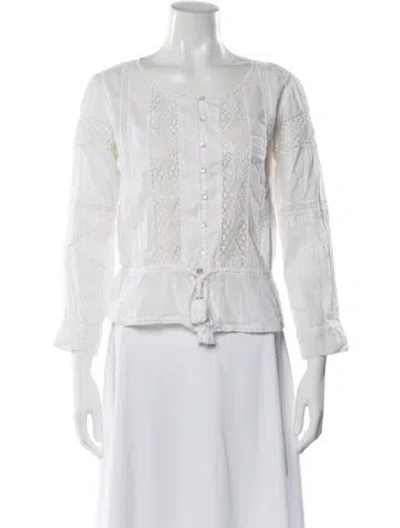 Pre-owned Loveshackfancy Lace Pattern Crew Neck Blouse In White