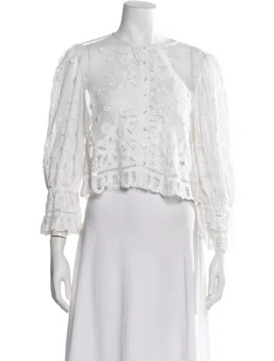 Pre-owned Loveshackfancy Lace Pattern Crew Neck Blouse In White