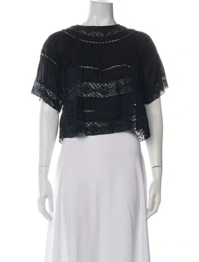 Pre-owned Loveshackfancy Lace Pattern Crew Neck Crop Top In Black