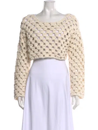 Pre-owned Loveshackfancy Lace Pattern Crew Neck Crop Top In Neutral