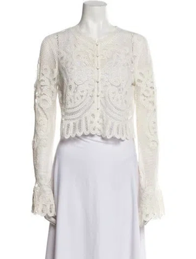 Pre-owned Loveshackfancy Lace Pattern Crew Neck Crop Top In Neutral