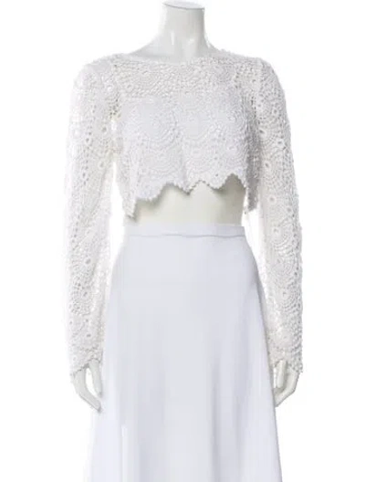 Pre-owned Loveshackfancy Lace Pattern Crew Neck Crop Top In White