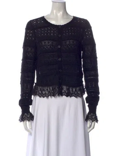Pre-owned Loveshackfancy Lace Pattern Crew Neck Sweater W/ Tags In Black