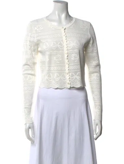 Pre-owned Loveshackfancy Lace Pattern Crew Neck Sweater W/ Tags In Neutrals
