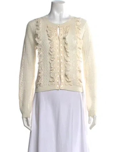 Pre-owned Loveshackfancy Lace Pattern Crew Neck Sweater In White