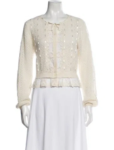 Pre-owned Loveshackfancy Lace Pattern Crew Neck Top In Neutral