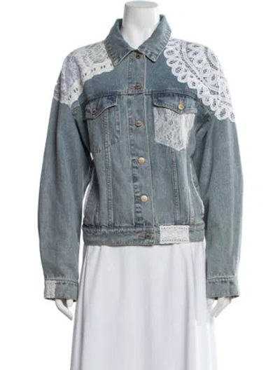 Pre-owned Loveshackfancy Lace Pattern Denim Jacket In Blue