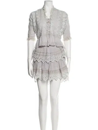 Pre-owned Loveshackfancy Lace Pattern Embroidered Accent Skirt Set In Gray