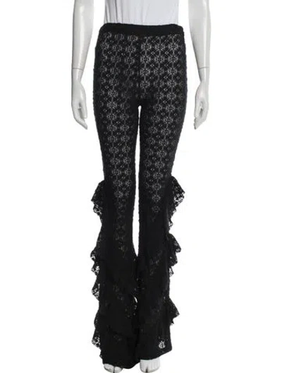 Pre-owned Loveshackfancy Lace Pattern Flared Pants In Black