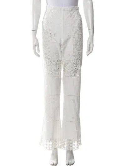 Pre-owned Loveshackfancy Lace Pattern Flared Pants In White