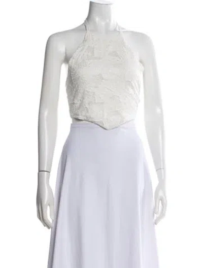 Pre-owned Loveshackfancy Lace Pattern Halterneck Crop Top In Gray