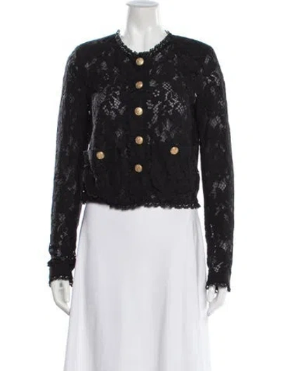 Pre-owned Loveshackfancy Lace Pattern Jacket In Black