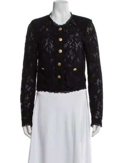 Pre-owned Loveshackfancy Lace Pattern Jacket In Black