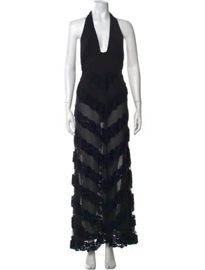 Pre-owned Loveshackfancy Lace Pattern Long Dress In Black