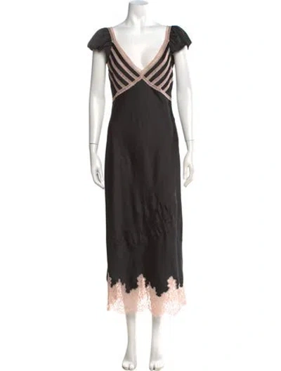 Pre-owned Loveshackfancy Lace Pattern Long Dress In Black
