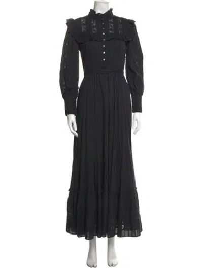 Pre-owned Loveshackfancy Lace Pattern Long Dress In Black