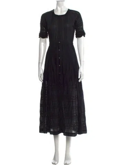 Pre-owned Loveshackfancy Lace Pattern Long Dress In Black